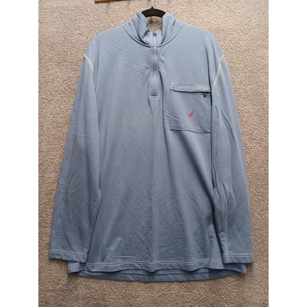 Nautica Men's Quarter Zip Pullover Blue XL Cotton Preppy Golf Coastal